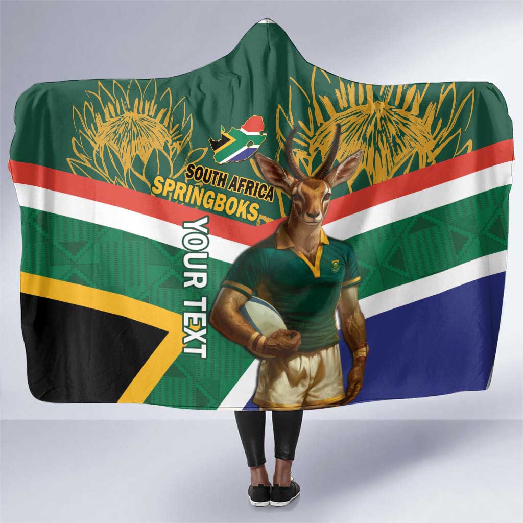 Custom South Africa Rugby Hooded Blanket 2024 Go Springboks Mascot African Pattern