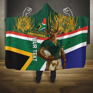 Custom South Africa Rugby Hooded Blanket 2024 Go Springboks Mascot African Pattern