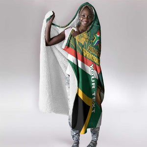 Custom South Africa Rugby Hooded Blanket 2024 Go Springboks Mascot African Pattern