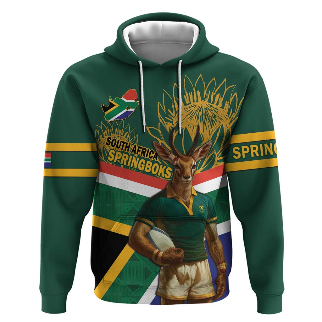 Custom South Africa Rugby Hoodie 2024 Go Springboks Mascot African Pattern