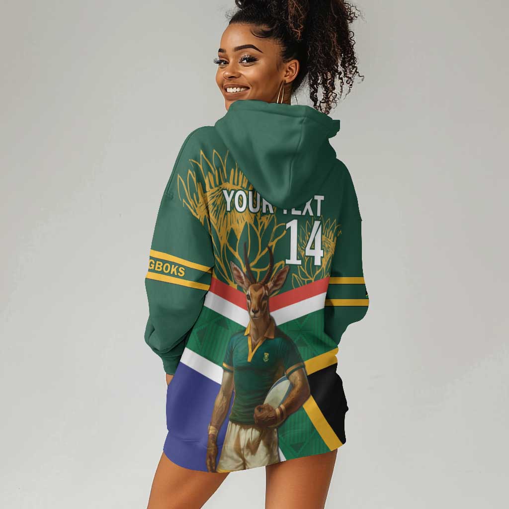 Custom South Africa Rugby Hoodie Dress 2024 Go Springboks Mascot African Pattern