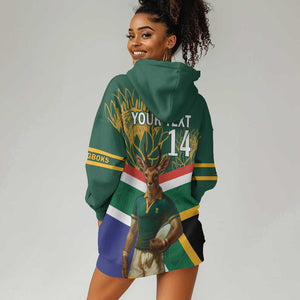 Custom South Africa Rugby Hoodie Dress 2024 Go Springboks Mascot African Pattern