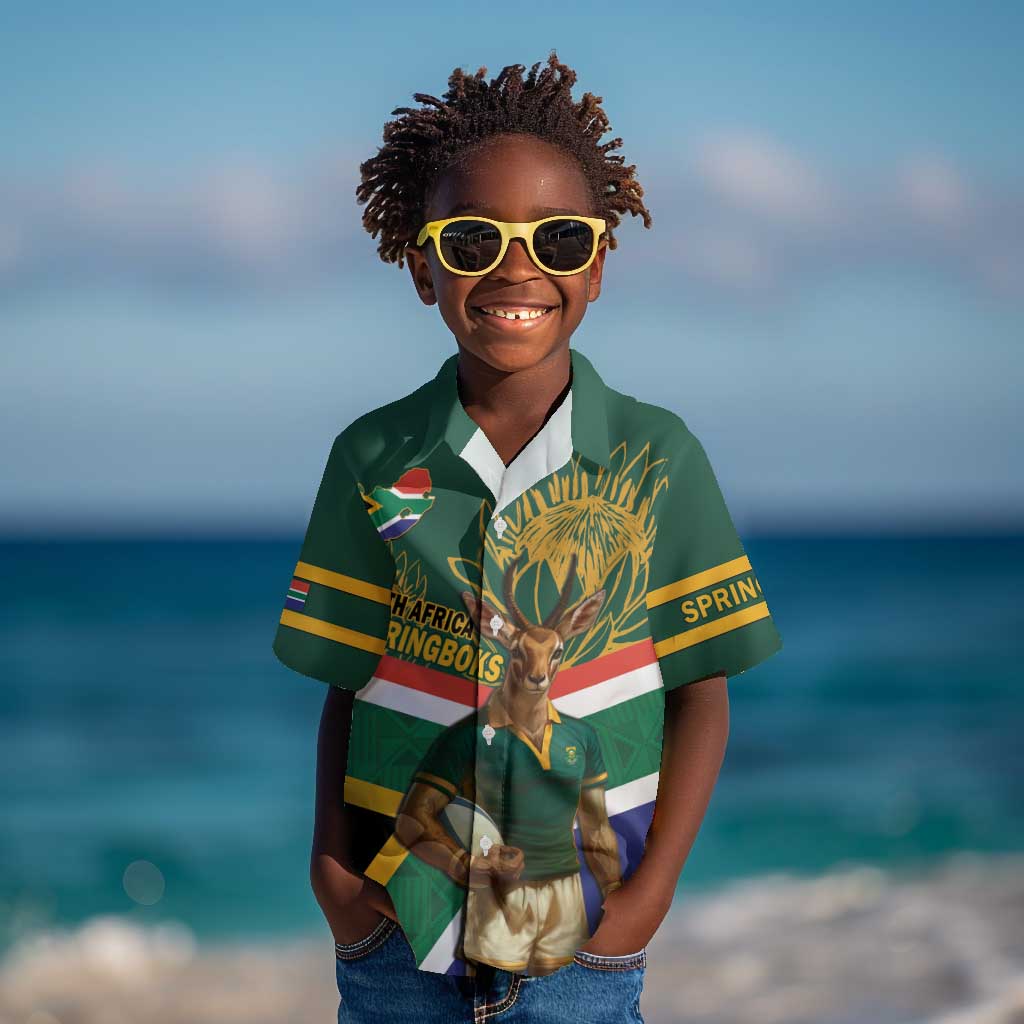 Custom South Africa Rugby Kid Hawaiian Shirt 2024 Go Springboks Mascot African Pattern