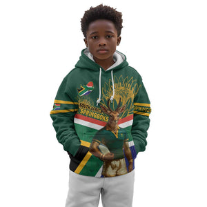 Custom South Africa Rugby Kid Hoodie 2024 Go Springboks Mascot African Pattern