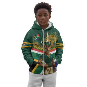 Custom South Africa Rugby Kid Hoodie 2024 Go Springboks Mascot African Pattern