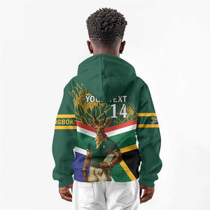 Custom South Africa Rugby Kid Hoodie 2024 Go Springboks Mascot African Pattern