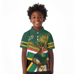 Custom South Africa Rugby Kid Polo Shirt 2024 Go Springboks Mascot African Pattern