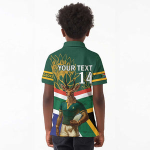 Custom South Africa Rugby Kid Polo Shirt 2024 Go Springboks Mascot African Pattern