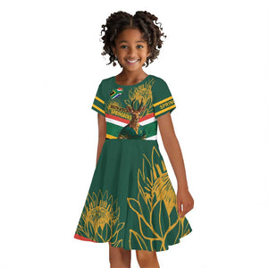 Custom South Africa Rugby Kid Short Sleeve Dress 2024 Go Springboks Mascot African Pattern