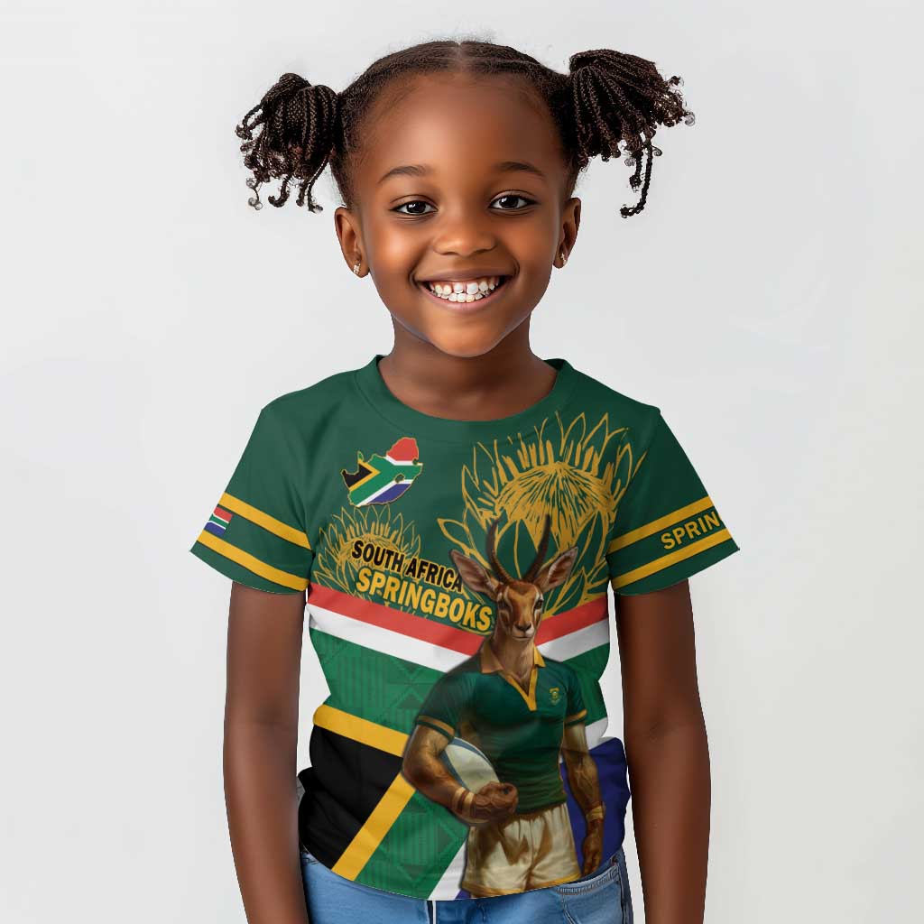 Custom South Africa Rugby Kid T shirt 2024 Go Springboks Mascot African Pattern