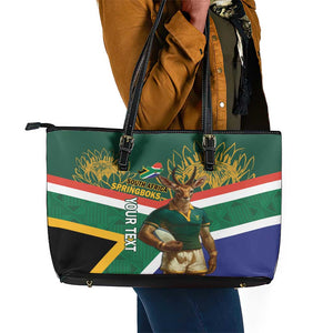 Custom South Africa Rugby Leather Tote Bag 2024 Go Springboks Mascot African Pattern