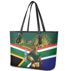 Custom South Africa Rugby Leather Tote Bag 2024 Go Springboks Mascot African Pattern