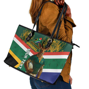 Custom South Africa Rugby Leather Tote Bag 2024 Go Springboks Mascot African Pattern