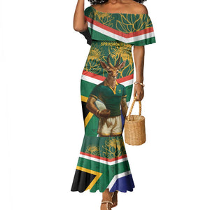 Custom South Africa Rugby Mermaid Dress 2024 Go Springboks Mascot African Pattern