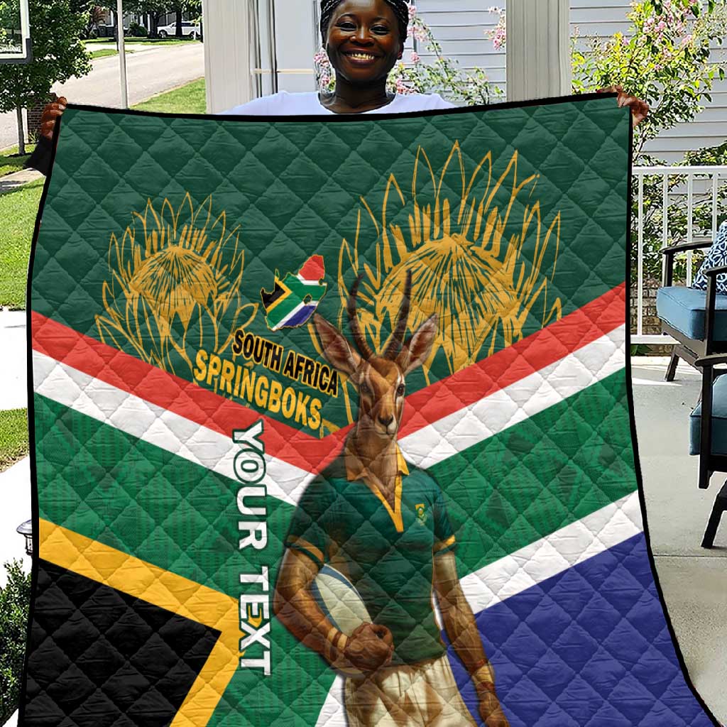 Custom South Africa Rugby Quilt 2024 Go Springboks Mascot African Pattern