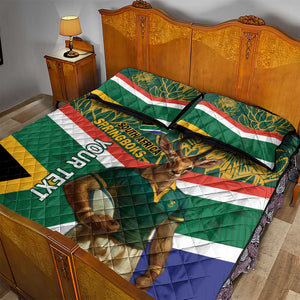 Custom South Africa Rugby Quilt Bed Set 2024 Go Springboks Mascot African Pattern