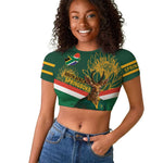 Custom South Africa Rugby Raglan Cropped T shirt 2024 Go Springboks Mascot African Pattern