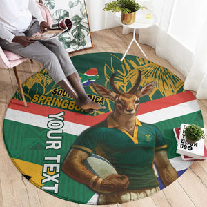 Custom South Africa Rugby Round Carpet 2024 Go Springboks Mascot African Pattern