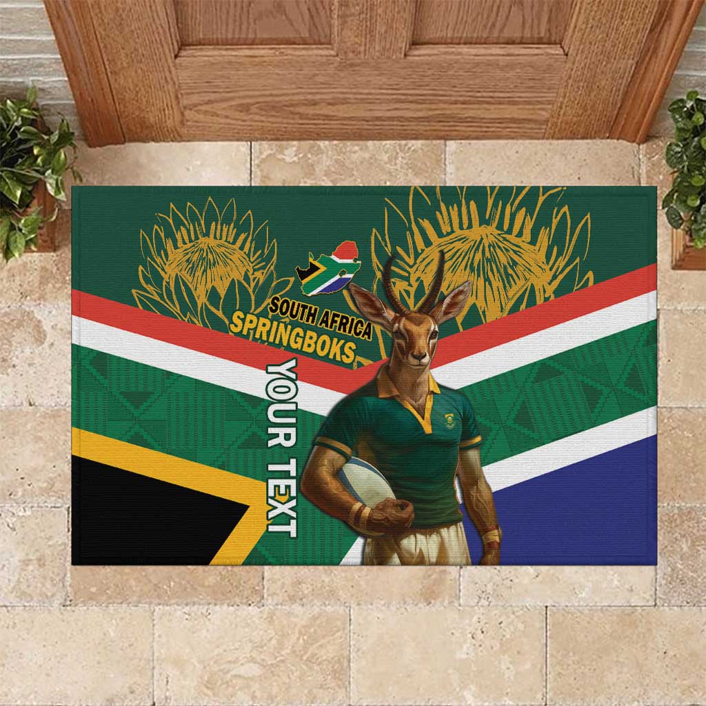 Custom South Africa Rugby Rubber Doormat 2024 Go Springboks Mascot African Pattern