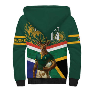 Custom South Africa Rugby Sherpa Hoodie 2024 Go Springboks Mascot African Pattern