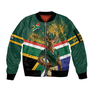 Custom South Africa Rugby Sleeve Zip Bomber Jacket 2024 Go Springboks Mascot African Pattern