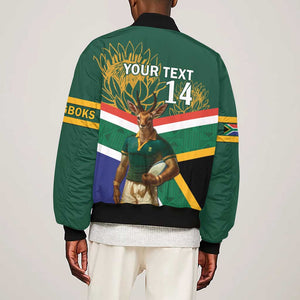 Custom South Africa Rugby Sleeve Zip Bomber Jacket 2024 Go Springboks Mascot African Pattern