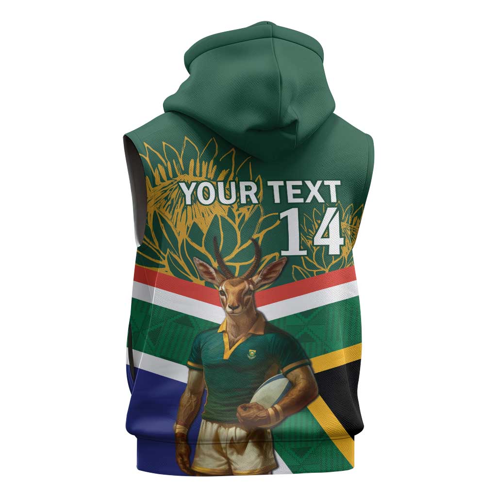 Custom South Africa Rugby Sleeveless Zip Hoodie 2024 Go Springboks Mascot African Pattern - African Pride