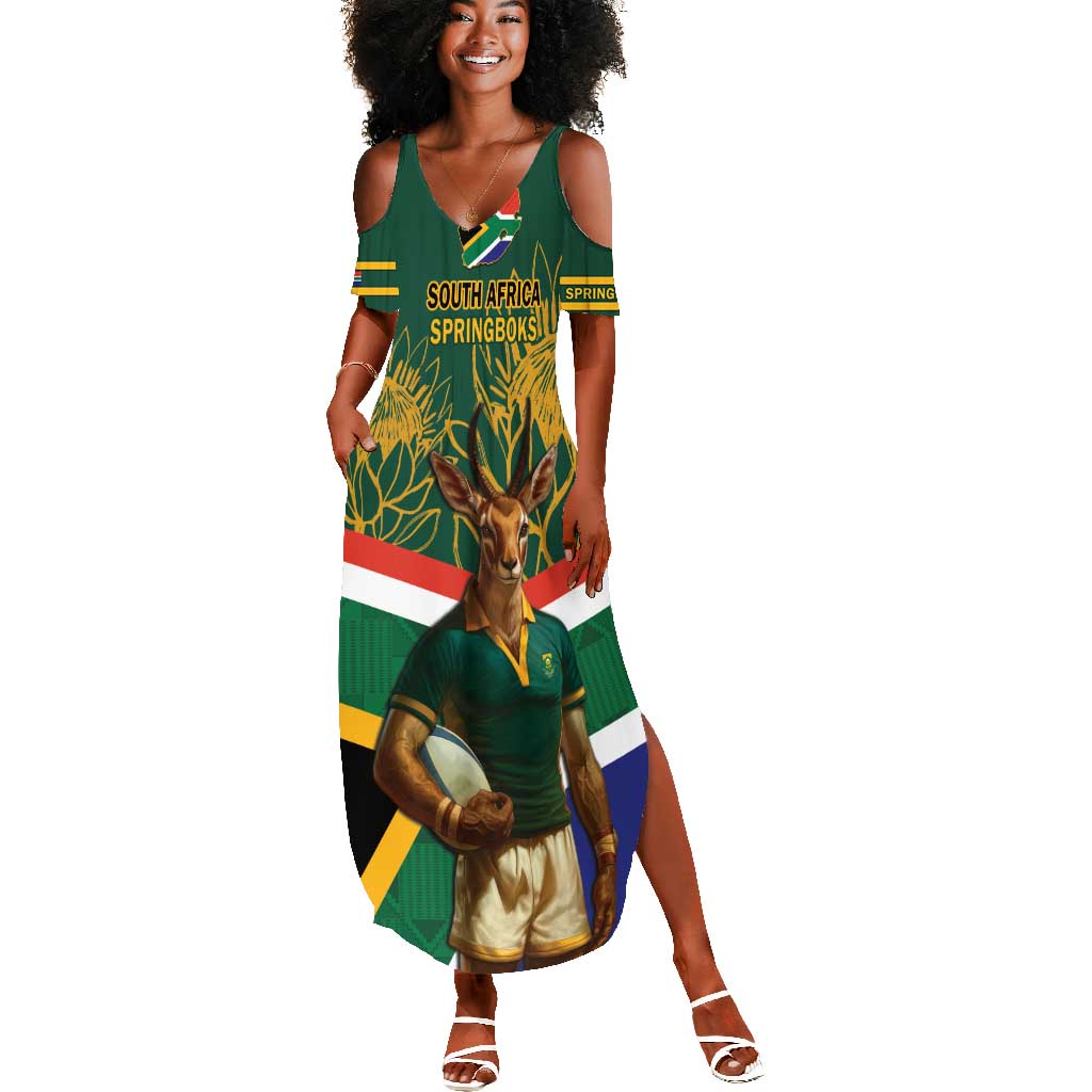 Custom South Africa Rugby Summer Maxi Dress 2024 Go Springboks Mascot African Pattern