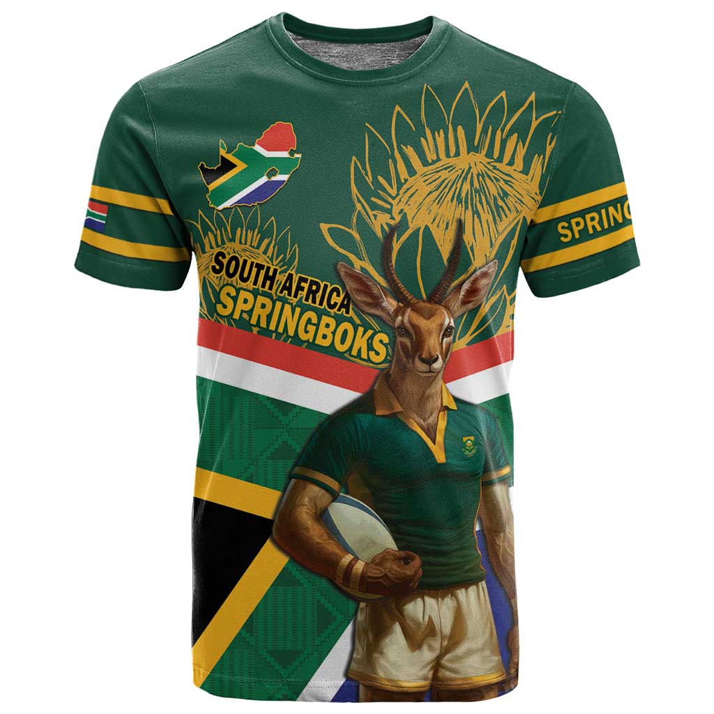 Custom South Africa Rugby T shirt 2024 Go Springboks Mascot African Pattern