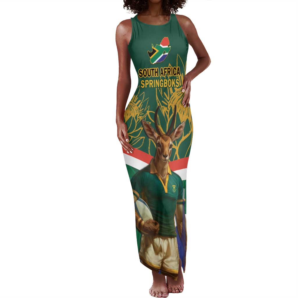 Custom South Africa Rugby Tank Maxi Dress 2024 Go Springboks Mascot African Pattern