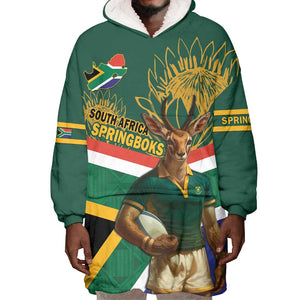 Custom South Africa Rugby Wearable Blanket Hoodie 2024 Go Springboks Mascot African Pattern