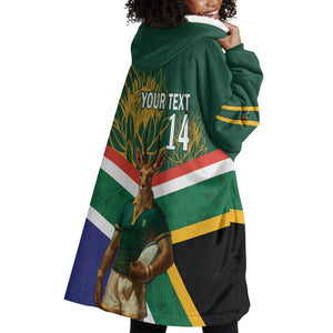 Custom South Africa Rugby Wearable Blanket Hoodie 2024 Go Springboks Mascot African Pattern