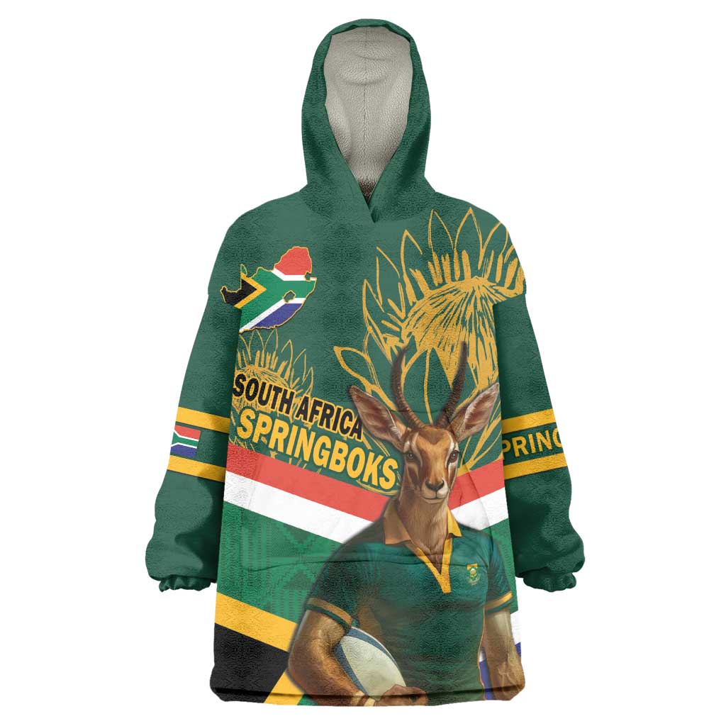 Custom South Africa Rugby Wearable Blanket Hoodie 2024 Go Springboks Mascot African Pattern