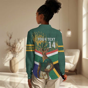 Custom South Africa Rugby Women Casual Shirt 2024 Go Springboks Mascot African Pattern