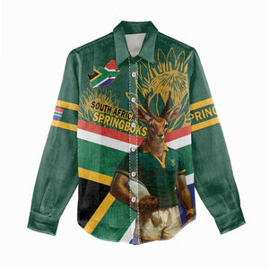 Custom South Africa Rugby Women Casual Shirt 2024 Go Springboks Mascot African Pattern