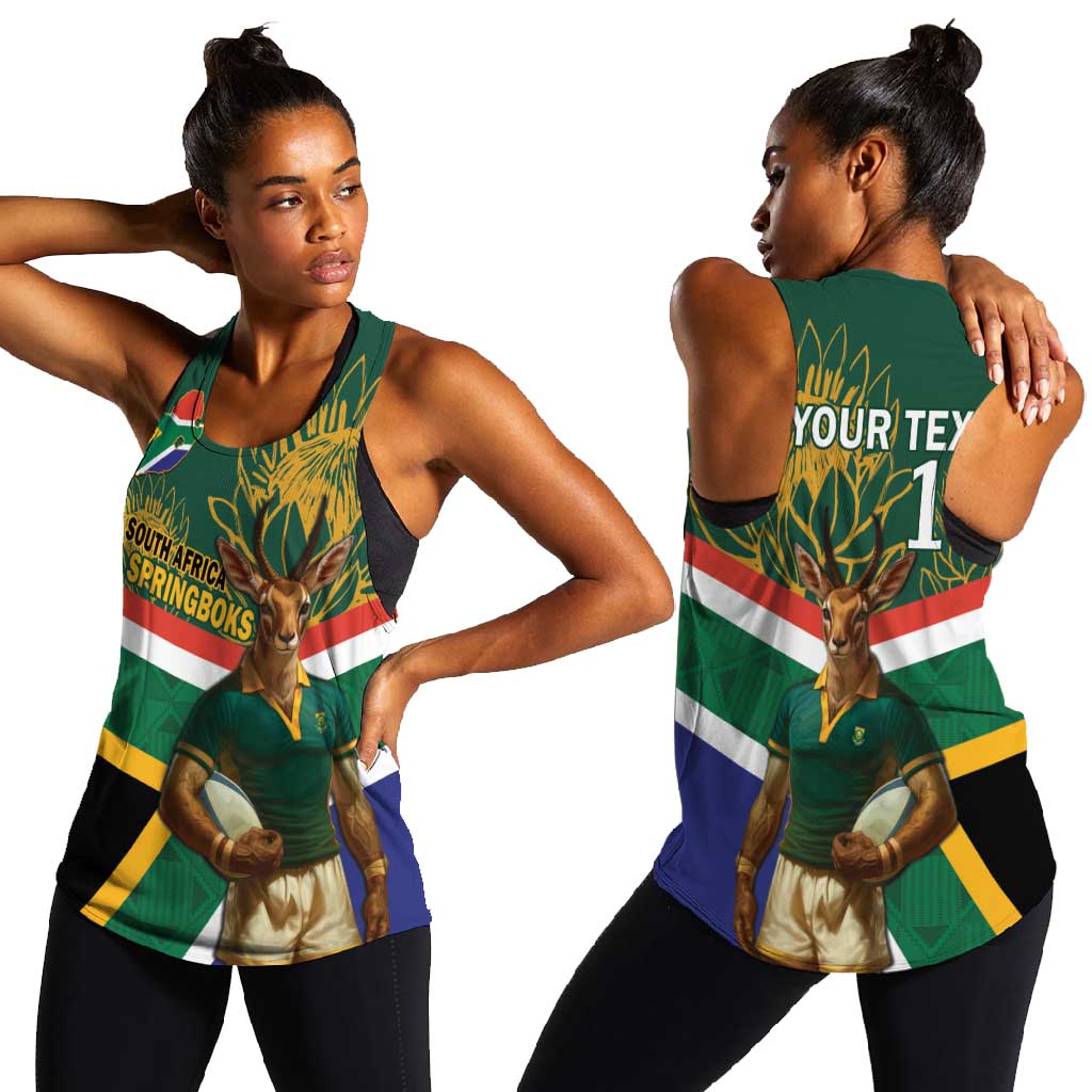 Custom South Africa Rugby Women Racerback Tank 2024 Go Springboks Mascot African Pattern