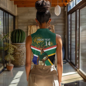 Custom South Africa Rugby Women Sleeveless Polo Shirt 2024 Go Springboks Mascot African Pattern