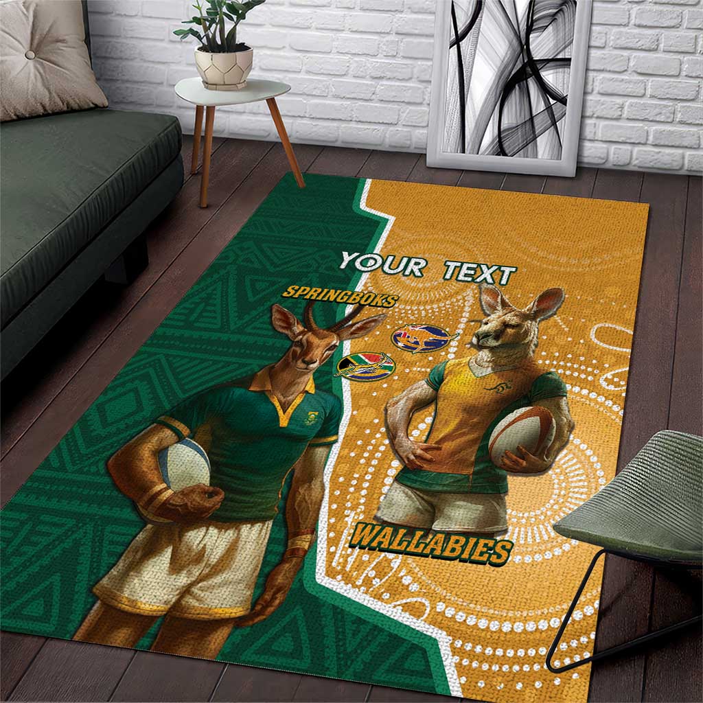 Personalised South Africa And Australia Rugby Area Rug 2024 Springboks Wallabies Mascots Together