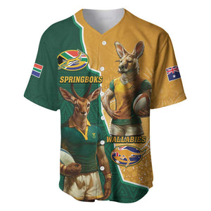 Personalised South Africa And Australia Rugby Baseball Jersey 2024 Springboks Wallabies Mascots Together