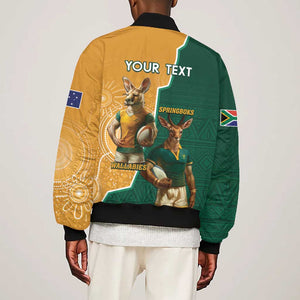 Personalised South Africa And Australia Rugby Bomber Jacket 2024 Springboks Wallabies Mascots Together