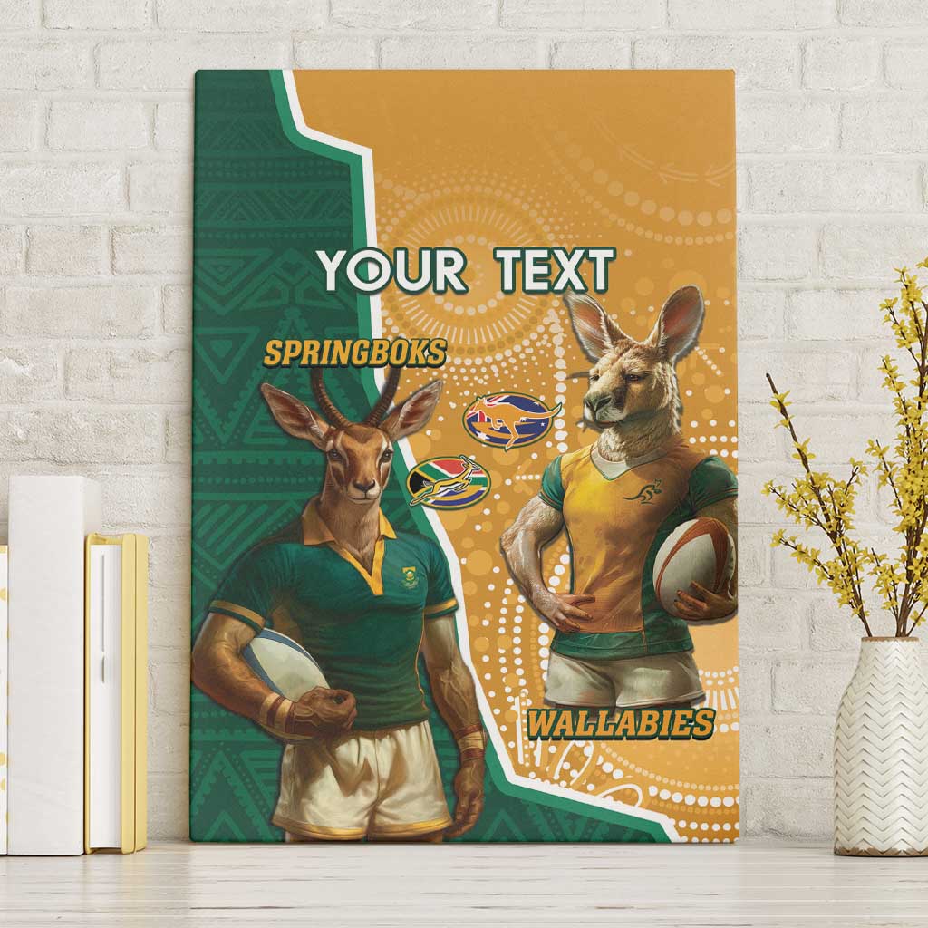 Personalised South Africa And Australia Rugby Canvas Wall Art 2024 Springboks Wallabies Mascots Together