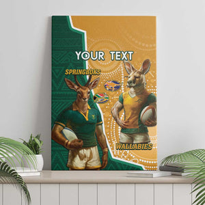 Personalised South Africa And Australia Rugby Canvas Wall Art 2024 Springboks Wallabies Mascots Together