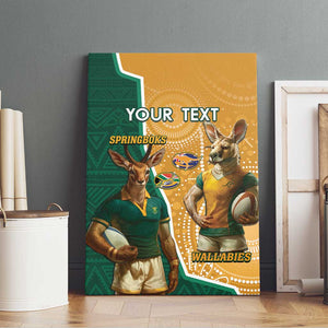 Personalised South Africa And Australia Rugby Canvas Wall Art 2024 Springboks Wallabies Mascots Together