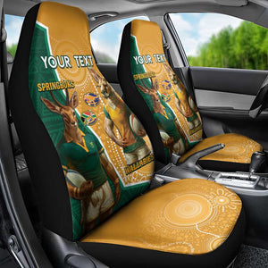 Personalised South Africa And Australia Rugby Car Seat Cover 2024 Springboks Wallabies Mascots Together