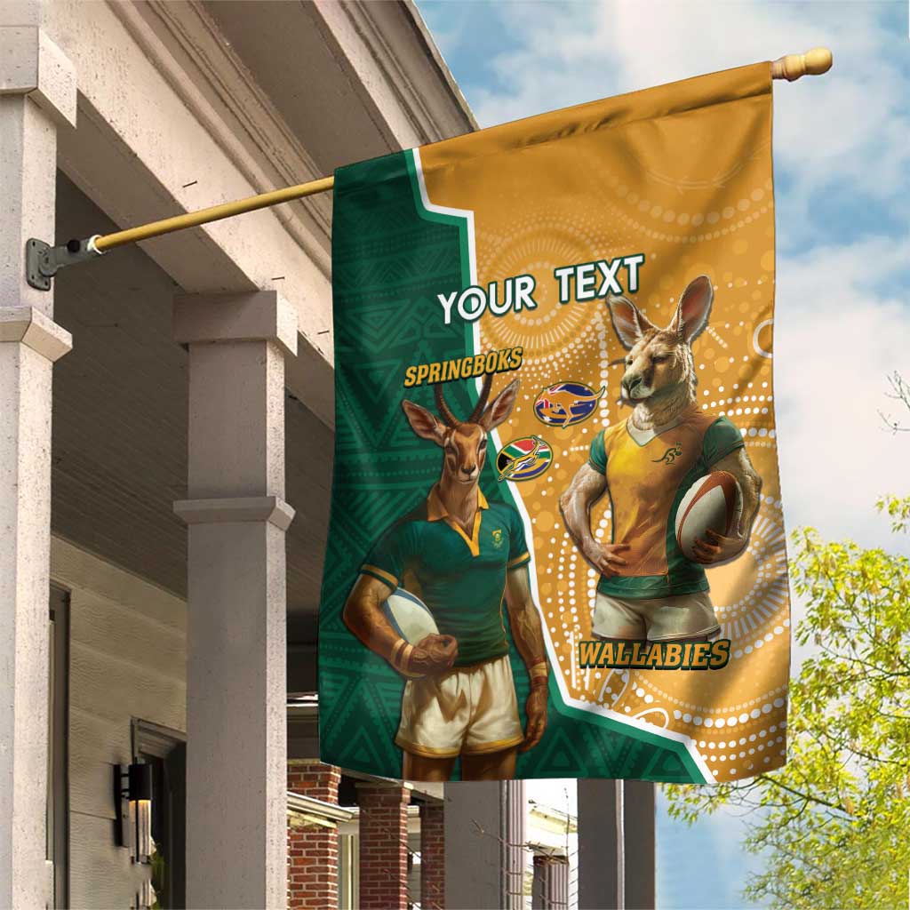 Personalised South Africa And Australia Rugby Garden Flag 2024 Springboks Wallabies Mascots Together