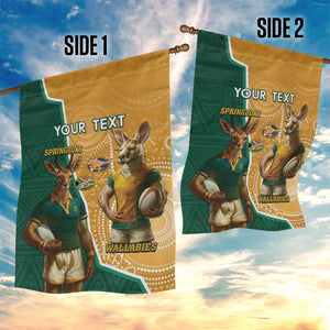 Personalised South Africa And Australia Rugby Garden Flag 2024 Springboks Wallabies Mascots Together