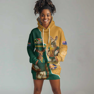 Personalised South Africa And Australia Rugby Hoodie Dress 2024 Springboks Wallabies Mascots Together