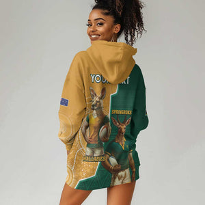 Personalised South Africa And Australia Rugby Hoodie Dress 2024 Springboks Wallabies Mascots Together