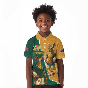 Personalised South Africa And Australia Rugby Kid Polo Shirt 2024 Springboks Wallabies Mascots Together