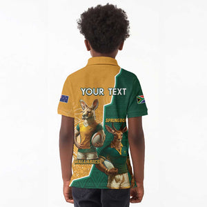 Personalised South Africa And Australia Rugby Kid Polo Shirt 2024 Springboks Wallabies Mascots Together